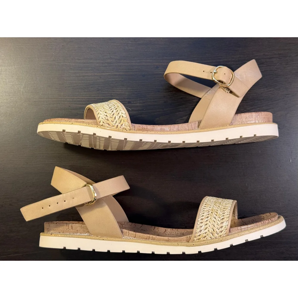 Sun & Stone Women Natural Raffia Sandals Flip Flop Sz 10 M Beige